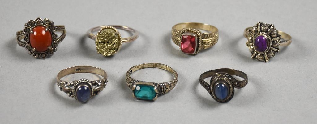 Vintage Sterling & Semi Precious Stone Ring Assortment (1 of 8)