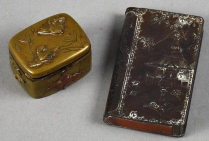 Meiji Period Japanese Vesta Case & Bronze Stamp Box