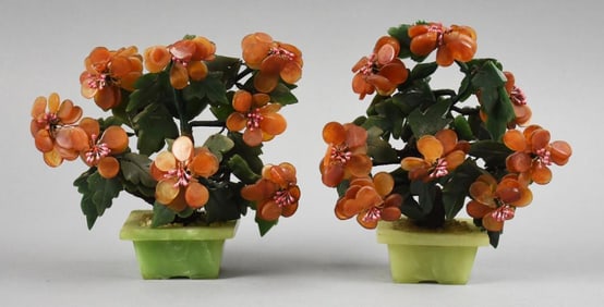 Vintage ROC Taiwan Jade Bonsai Trees