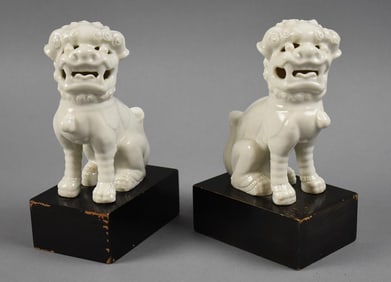 Chinese  Blanc de Chine Foo Dog Porcelain Figures on Stands