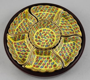 Mid 20thC Chinese Famille Jaune Sweetmeat Set