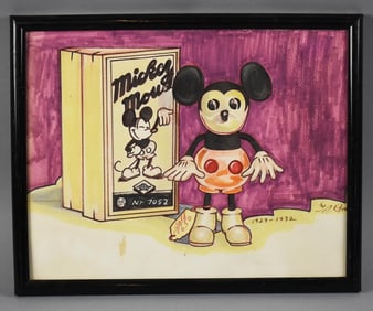 A. Roman Mickey Mouse Doll w Box Watercolor Painting