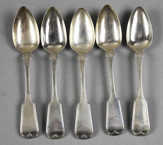 c1845 John Hatch Chedell Coin Silver Fiddleback Teaspoons