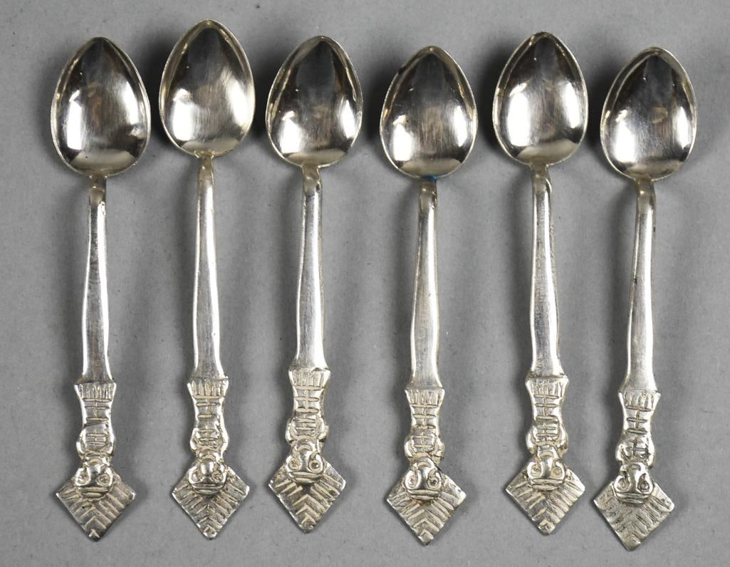 Vintage 900 Silver Aztec Handle Spoons (1 of 4)