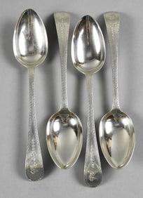 1785 Hester Bateman London Sterling Etched Serving Spoons