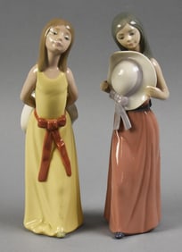 Lladro Porcelain Figurines, Girls with Bonnets