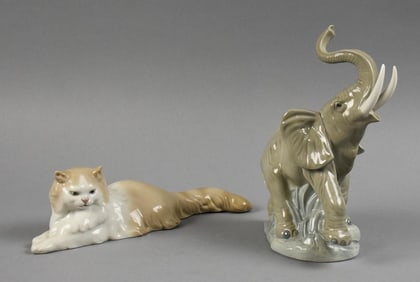 Nao by Lladro Porcelain Cat & Elephant Figurines