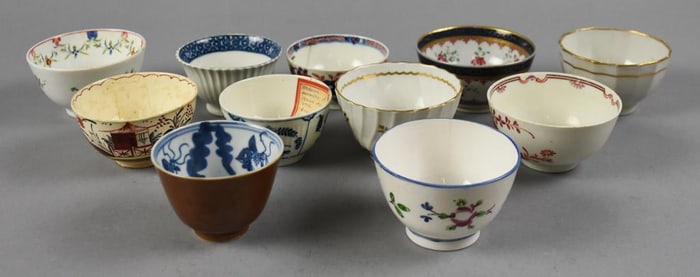 1700s-1800s Porcelain Tea Bowls, Worcester, New Hall, PLUS