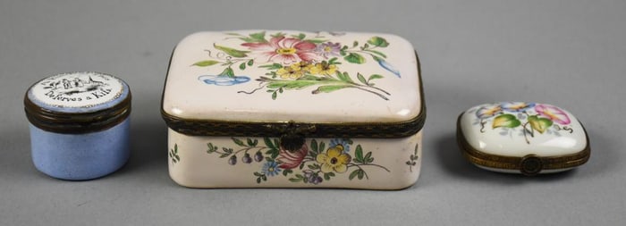 19th Century Enamel Trinket & Patch Boxes, Bilston & More