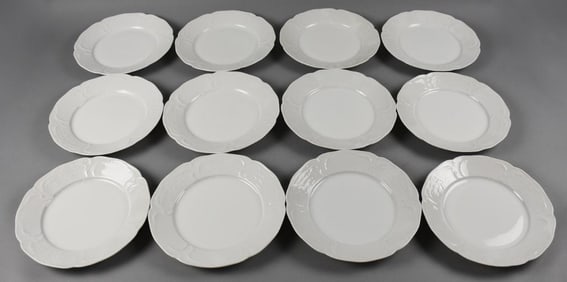 German Rosenthal Porcelain Dinner Plates, Embossed Rims