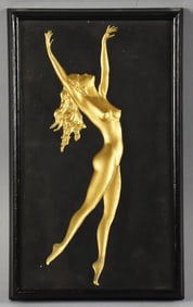 Art Deco Nude  Style Dancer Low Relief Metal Sculpture in Frame