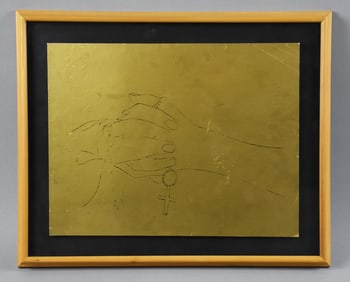 Andy Warhol Hands Clasped with Rosary Print on Gold