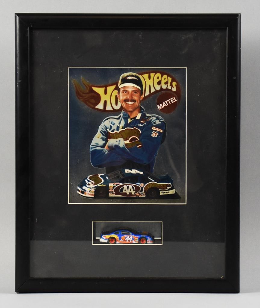1997 Mattel Hot Wheels Kyle Petty Poster & Die Cast Race Car: Neat poster of Kyle Petty and includes a Hot Wheels die cast of his race car. It has been nicely framed with matte, car appears to be new and unused.