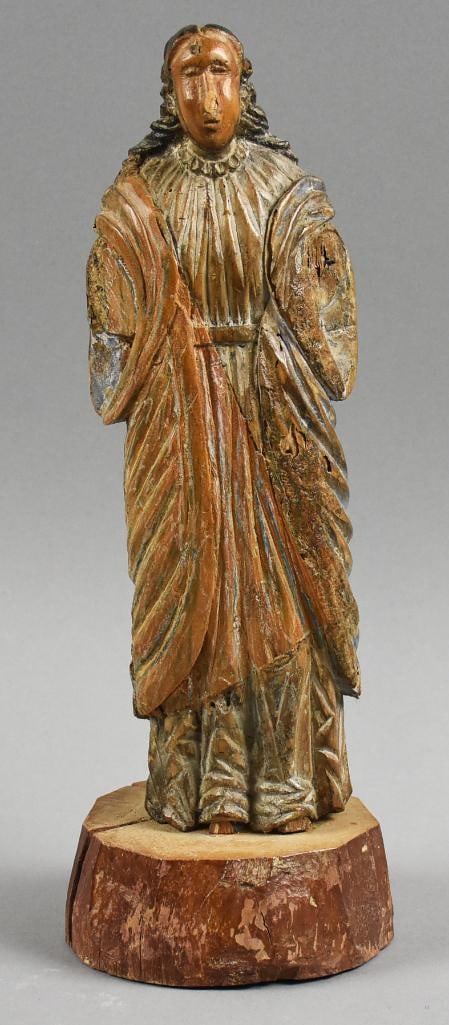 17th C Spanish Colonial Santo Virgin Mary Polychrome Carving (1 of 9)