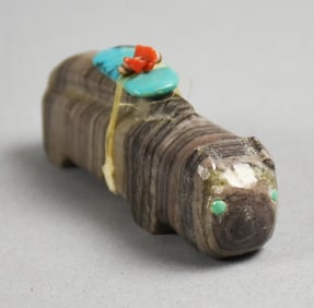 Vintage Native American Bear Fetish, Agate, Turquoise & Coral