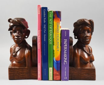 Vintage Balinese Mahogany Carved Bookend Pair