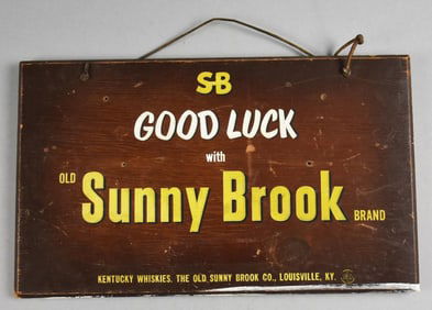 Good Luck with Old Sunny Brook Brand Whiskey Wooden Sign