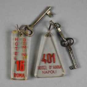 Vintage Italian Hotel Skeleton Keys, Room Tags MCM