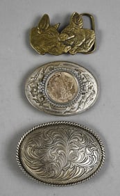 Vintage Western Belt Buckles, Brass & Pewter