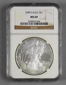 2009 American Silver Eagle $1 One Dollar Coin, NGC MS 69