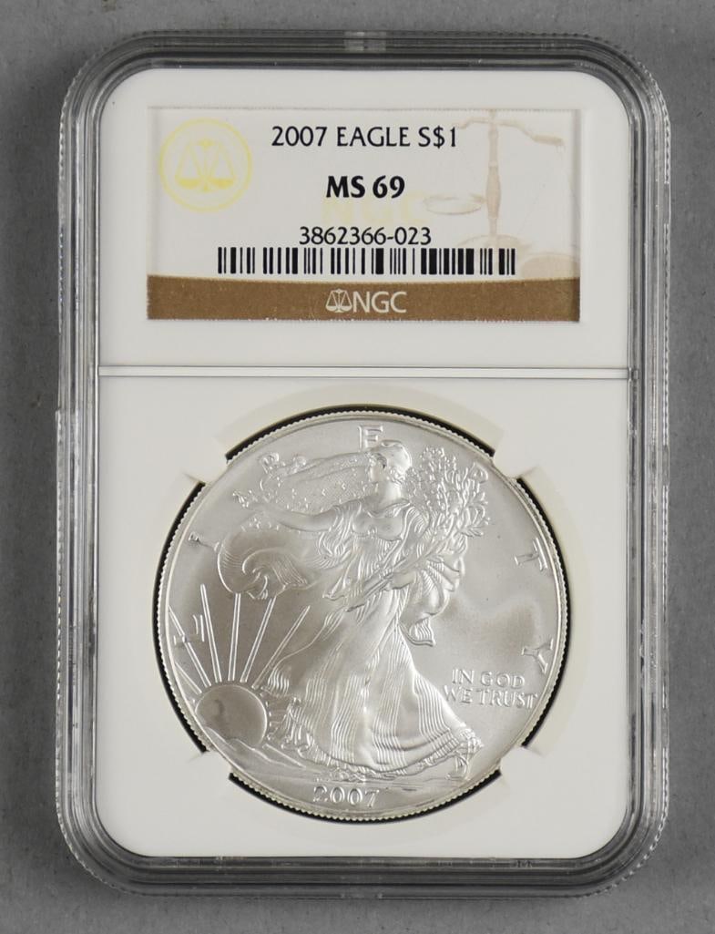 2007 American Silver Eagle $1 One Dollar Coin, NGC MS 69 (1 of 2)