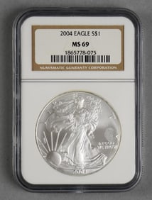 2004 American Silver Eagle $1 One Dollar Coin, NGC MS 69