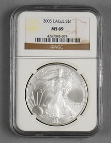 2005 American Silver Eagle $1 One Dollar Coin, NGC MS 69