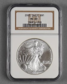 2003 American Silver Eagle $1 One Dollar Coin, NGC MS 69