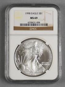 1998 American Silver Eagle $1 One Dollar Coin, NGC MS 69