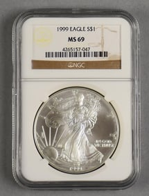 1999 American Silver Eagle $1 One Dollar Coin, NGC MS 69