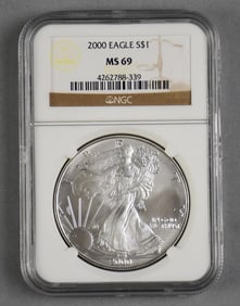 2000 American Silver Eagle $1 One Dollar Coin, NGC MS 69