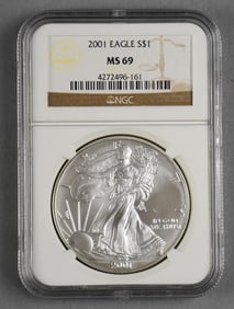 2001 American Silver Eagle $1 One Dollar Coin, NGC MS 69