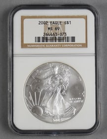 2002 American Silver Eagle $1 One Dollar Coin, NGC MS 69