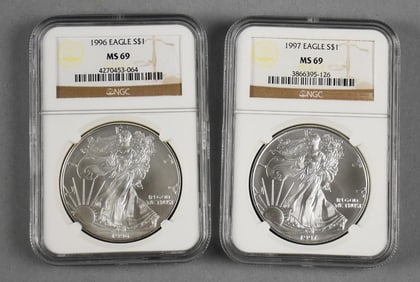 Pair 1996, 1997 American Silver Eagle - NGC Graded MS 69