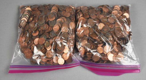 9 Lbs Unsearched Pennies, Mostly Copper
