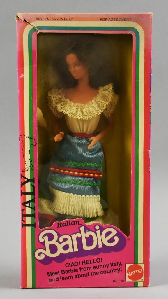 1979 Mattel Italian Barbie NRFB NOS: Great looking vintage Barbie in her original box. She is the 1979 Italian dressed in traditional attire from the era.