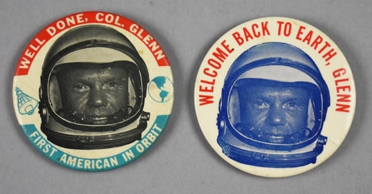 John Glenn Astronaut Pinbacks Commemorating 1st Orbits
