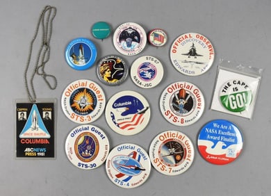 Asst NASA Space Shuttle Mission Pinbacks/ABC News Press Pass