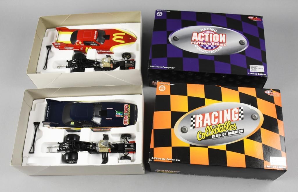 (2) Action Racing Collectibles Funny Car, 1:24 Scale MIB-NOS: Lot includes a McDonald's 1997 Pontiac Funny Car-Cruz Pedregen?and an Otter Pops 1991 Oldsmobile Funny Car-Ed Mcculloch.
