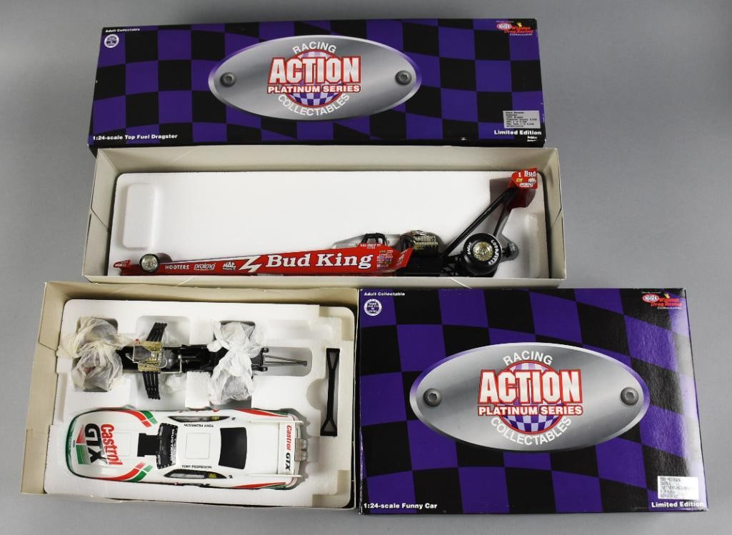 1997 Action Racing Tony Pendragon 1:24 Scale MIB NOS: Both are at Mustang Funny Cars, one for Castrol and one for Budweiser.
