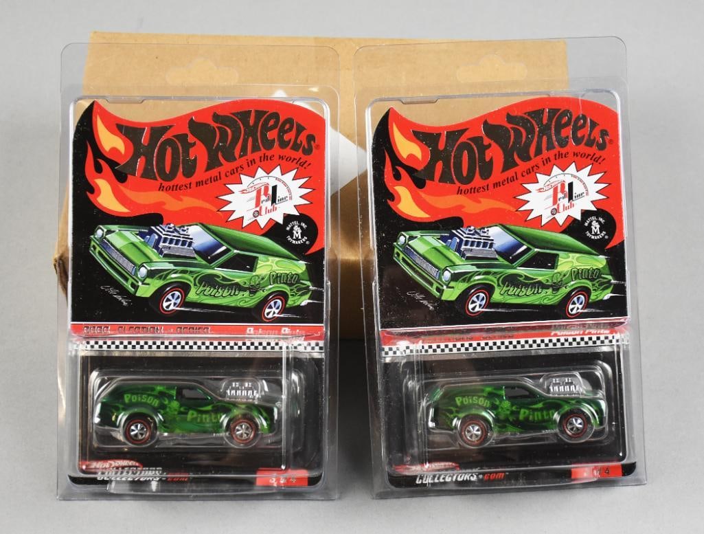 2006 Mattel Hot Wheels RLC Poison Pinto 324/7553 MOC NOS: Lot is a pair of 2006 Mattel Hot Wheels Red Line Club Poison Pinto. MOC NOS. Limited edition numbers 324 and 330 of 7553. Single owner collection from the largest toy collector on the West Coast.
