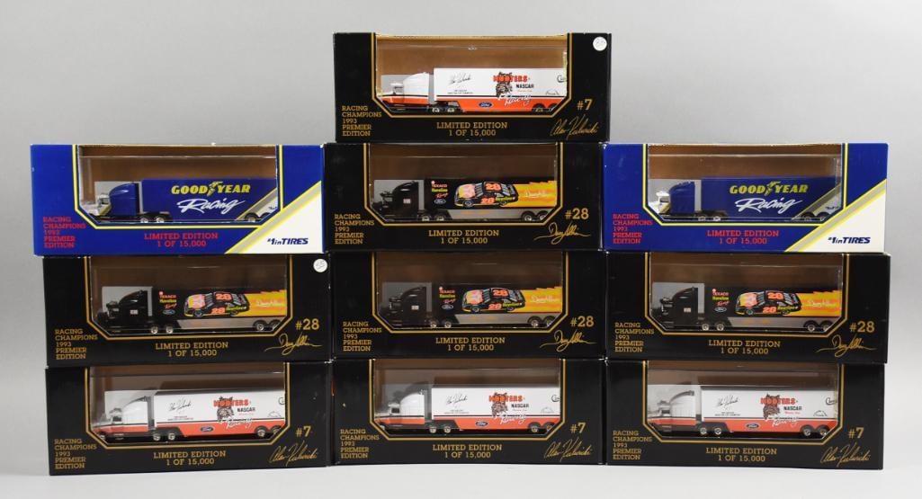 1993 Racing Champions Ltd Ed Transporters MIB NOS: Includes two Goodyear Racing, three Ernie Irvan and four Alan Kulwicki Hooters. Total of 10 diecasts. Single owner collection from the largest toy collector on the West Coast.