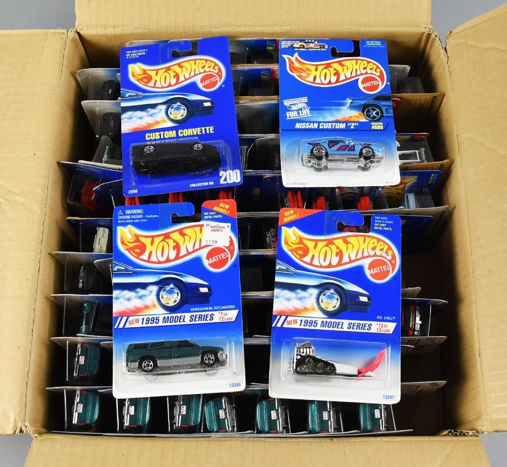75 1990s Mattel Hot Wheels Factory Shipping Case MIB NOS: Counted 75 cars, unknown if original case with added car. Case with duplicates. Single owner collection from the largest toy collector on the West Coast.