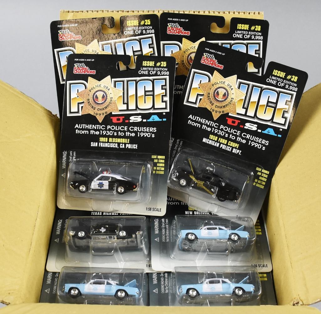 (24) Racing Champions Police USA Die-Cast-MOC-NOS: Lot is 24 Racing Champions Police USA Die-Cast-MOC-NOS. Unsorted. Single owner collection from the largest toy collector on the West Coast.
