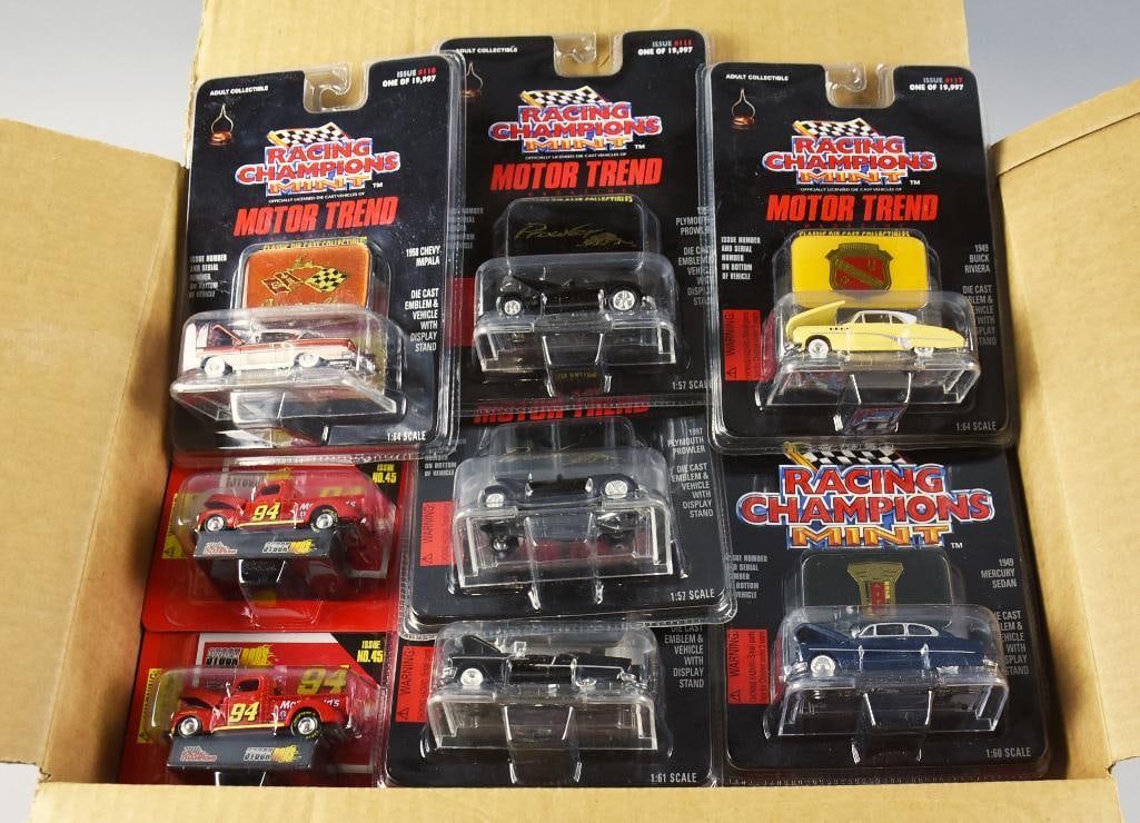 1990s Racing Champions Motor Trend Diecast MOC NOS: Counted 68, virtually unsorted, may contain duplicates. Comes in case as shown. Single owner collection from the largest toy collector on the West Coast.