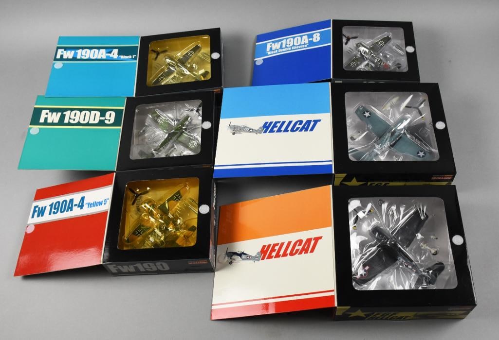 2000s Dragon Wings Warbirds 1:72 Scale Diecast MIB NOS: Lot includes two different F6F-3 Hellcats and four different Fw 190. Single owner collection from the largest toy collector on the West Coast.