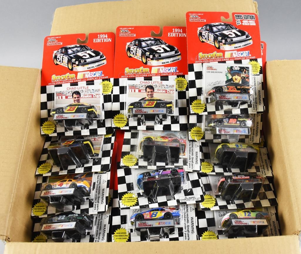 1990s Racing Champions Stock Car Diecast MOC NOS: Counted 75 cars, virtually unsorted, lot with duplicates. Comes as shown. Single owner collection from the largest toy collector on the West Coast.
