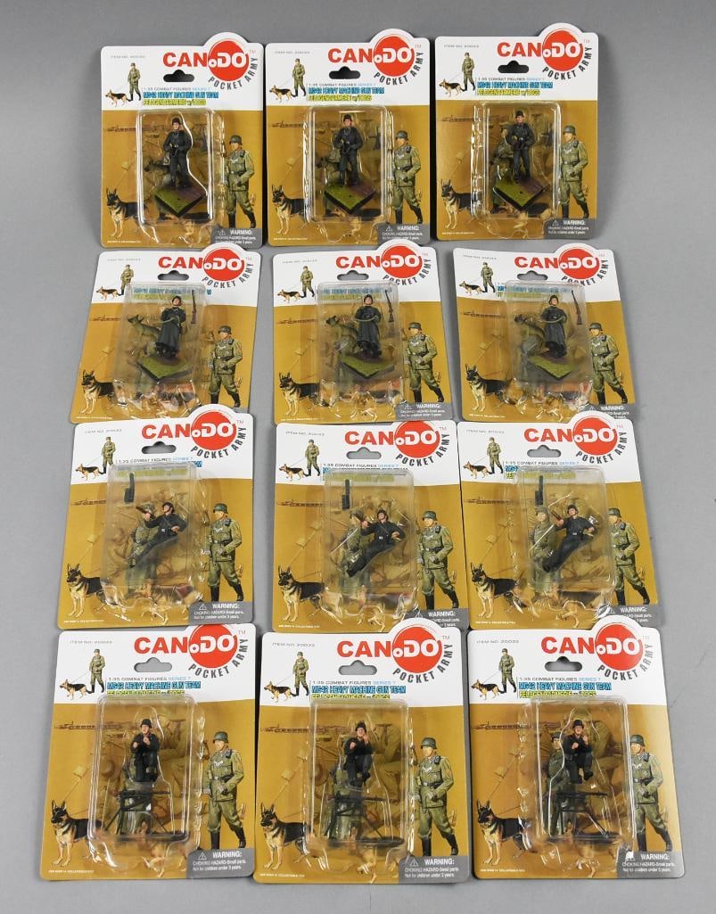 (12) 2004 Can-Do Pocket Army Heavy Machine Gun Team MOC-NOS: Lot is 12 2004 Can-Do Pocket Army MG42 Heavy Machine Gun Team-MOC-NOS. Includes four different poses. Single owner collection from the largest toy collector on the West Coast.