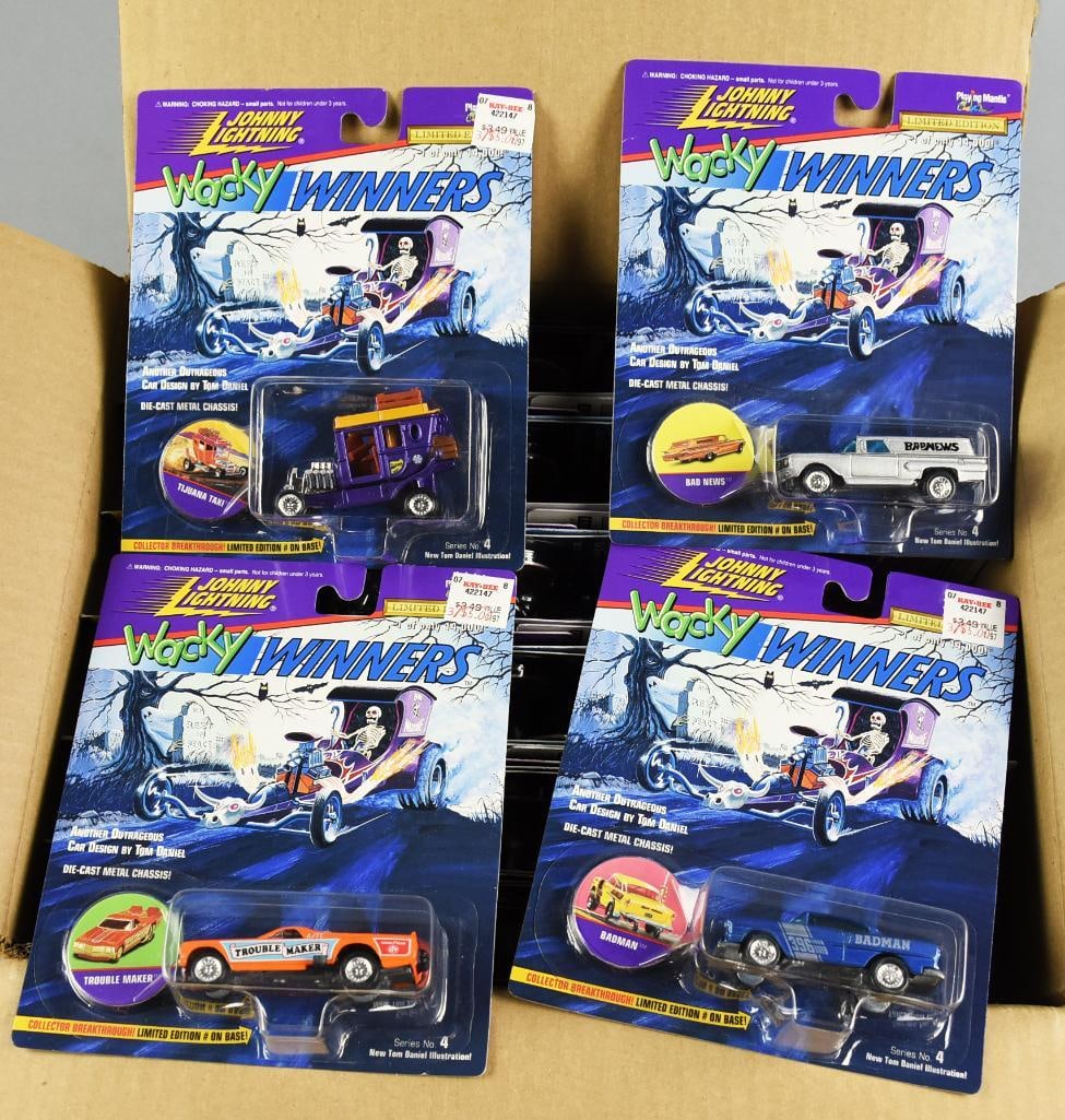 (35) 1996 Johnny Lightning Wacky Winners Die-Cast-MOC-NOS: Lot is 35 1996 Johnny Lightning Wacky Winners Die-Cast-MOC-NOS. Single owner collection from the largest toy collector on the West Coast.