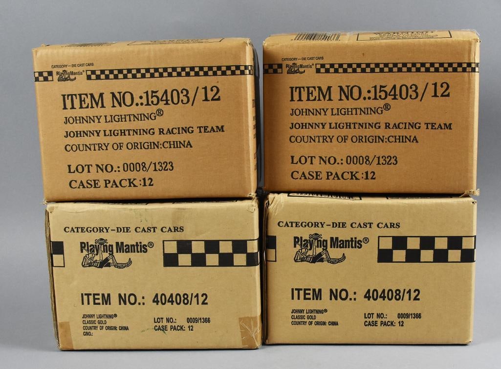2000 Johnny Lightning Factory Cases, One Sealed-MOC-NOS: Lot is four 2000 Johnny Lightning Factory Cases, One Sealed-MOC-NOS. Includes cases of Classic Gold and Racing Team, two each. Single owner collection from the largest toy collector on the West Coast.
